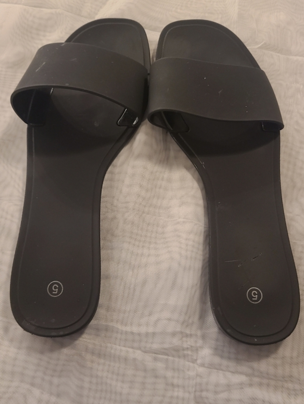#65 - Classic Black Slide Sandals - Women's Minimal Slip-On, Size 7 USA - Picture 8 of 9